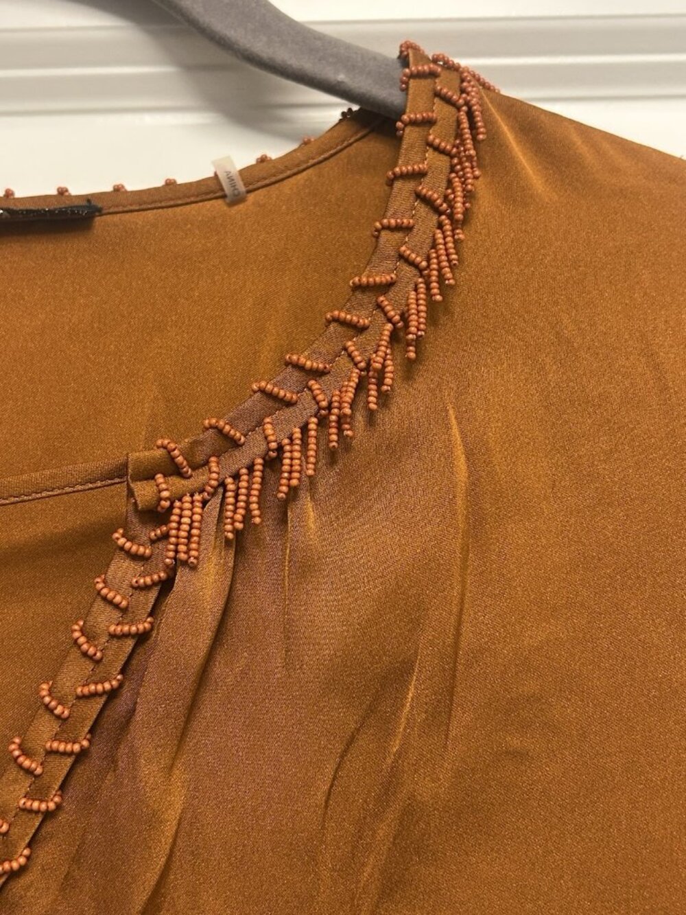 Kobi Halperin Shirt Medium Silk Stretch Beaded Peasant Blouse Burnt Orange Beads - Picture 7 of 16